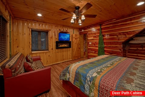 Master Bedroom with King Bed and Fireplace - River Paradise