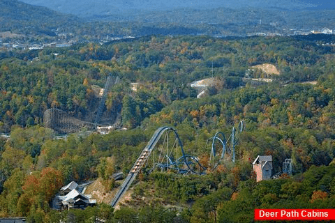 Views of Dollywood Coaster from Cabin Decks - Copper Ridge Lodge