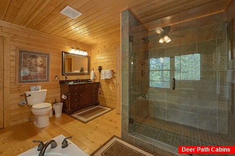 Master Bath with Stone shower and Jacuzzi Tub - Angel's Landing