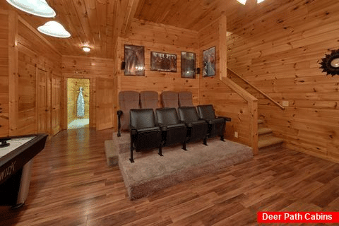 Theater room with stadium seating in 7 bedroom - Smoky Mountain Lodge