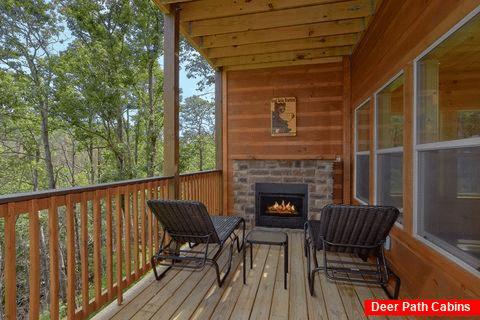 Outdoor Fireplace on Deck 2 Bedroom Cabin - Scenic Mountain Pool