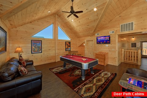 Game room with pool table and sleeper sofa - Endless Sunsets