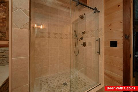 Master Suite walk in Shower 4 Bedroom Cabin - Hideaway Dreams