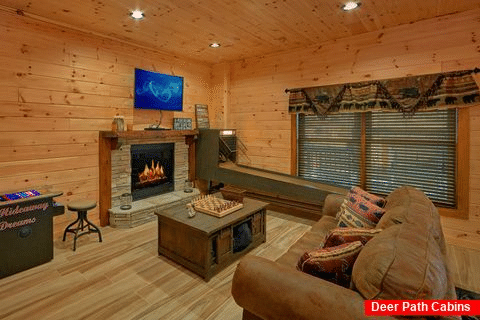 Comfortable Large Game Room Gas Fireplace - Hideaway Dreams