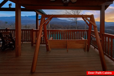Porch swings and Rockers at cabin with Views - Majestic Point Lodge