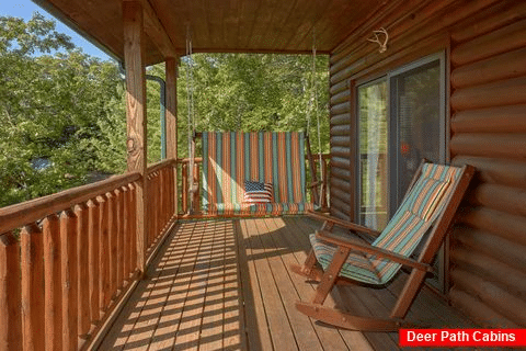 Deck with Swings and Mountain View at cabin - Hillbilly Hideaway