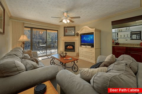 Cozy living area with fireplace in rental condo - Gatehouse 505