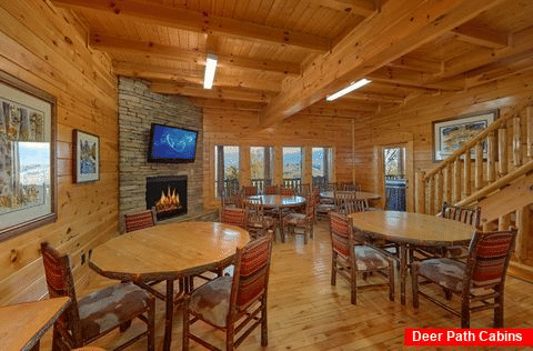 Dining Room with fireplace and Mountain Views - Summit View Lodge
