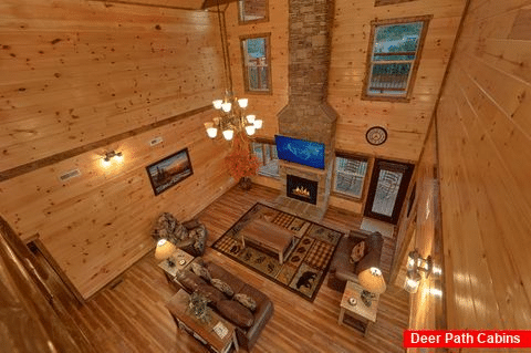 Beautiful stone fireplace in luxury cabin rental - Smoky Bear Lodge