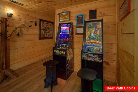 Game Room with Arcade Games and Pool Table - KenKnight's Wilderness Lodge