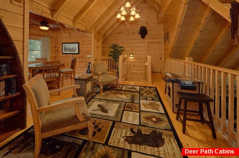 Open Loft Seating 6 Bedroom Cabin Sleeps 18 - KenKnight's Wilderness Lodge