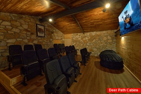 Private Theater Room in Luxury Cabin Rental - Bluff Mountain Lodge