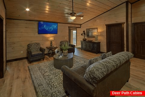 2 Living Rooms in 15 bedroom luxury cabin rental - Smoky Mountain Masterpiece