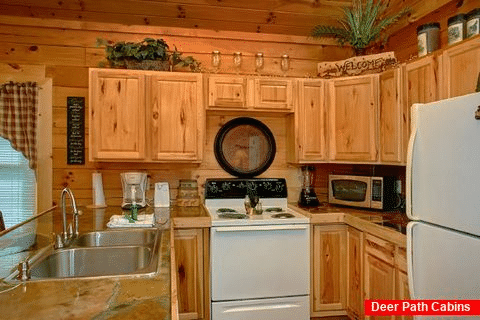 Fully Equipped Kitchen In 3 Bedroom Cabin - Cabin on the Lake