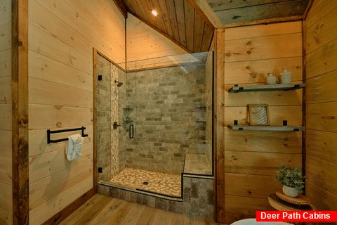 Cabin Bathroom with Luxurious Glass Shower - Gatlinburg Views