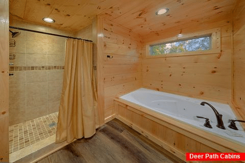 Master Bath with Jacuzzi Tub in 5 bedroom cabin - A Mountain Paradise