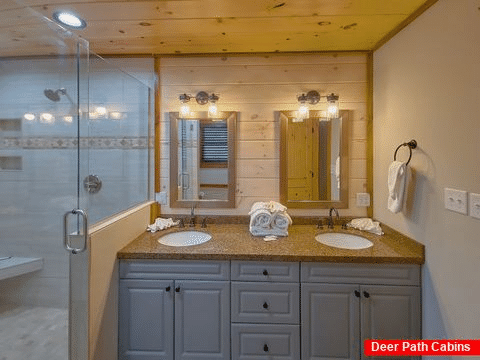 Cabin Master Bath with double shower and vanity - Got It All Y'all