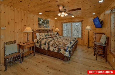 2 Bedroom Cabin Main Floor Bedroom - A Lazy Bear Log Cabin