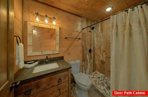 Private Master Bath in 6 bedroom rental cabin - A View From Above