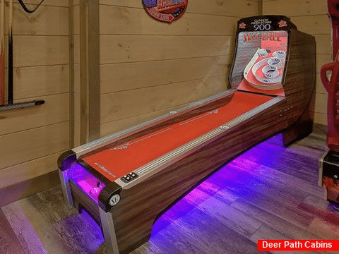 Cabin game room with pool table and Skee Ball - A View From Above