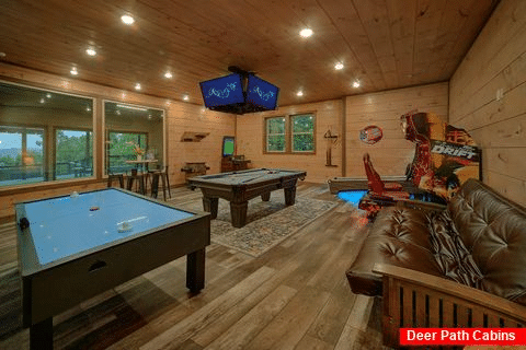Luxury cabin with pool table and race car arcade - A View From Above
