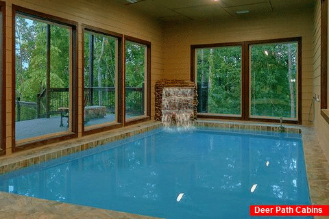 Heated indoor pool in 6 bedroom luxury cabin - A View From Above
