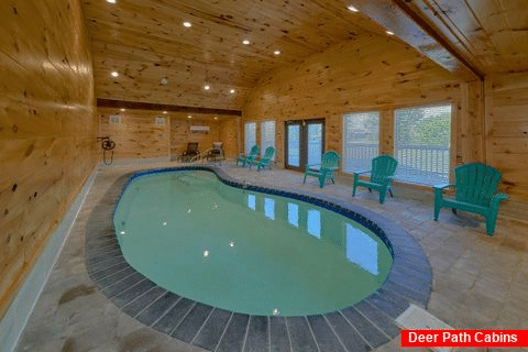 Heated indoor pool in 6 bedroom cabin rental - Fireside Retreat