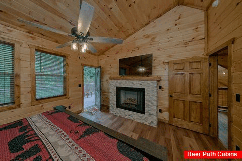 Master Bedroom with Fireplace and TV - Downtown Gatlinburg Hideaway