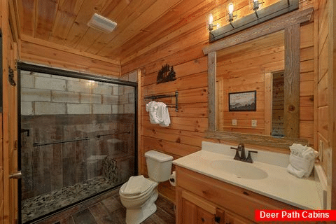 Luxurious shower in 2 bedroom cabin master bath - Cozy Escape
