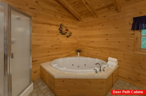 Private Jacuzzi Tub in bath at 2 bedroom cabin - A Peaceful Retreat