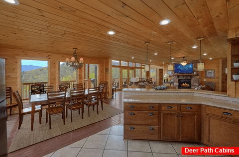 Spacious kitchen and Dining room in rental cabin - A Spectacular View to Remember