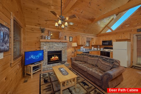 Honeymoon Cabin with Fireplace in Living Room - Angel's Ridge
